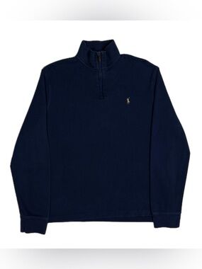 Polo Ralph Lauren Estate Rib Cotton Navy Blue Quarter Zip Sweater Mens Medium